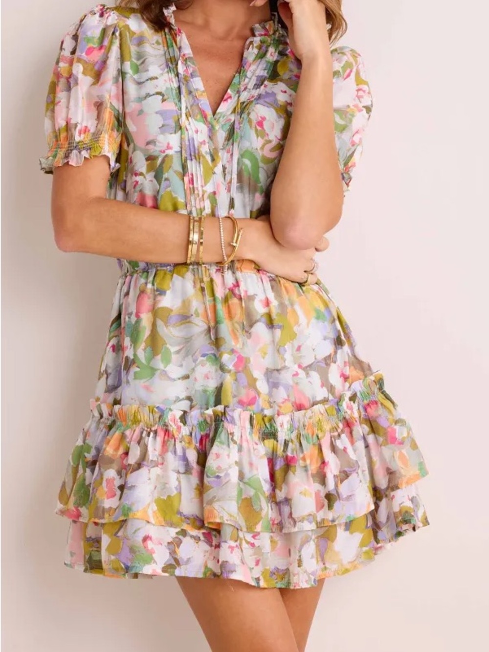 Meet Me in Santorini Greta Floral Tiered Ruffle Mini Dress - Pastel Multicolor